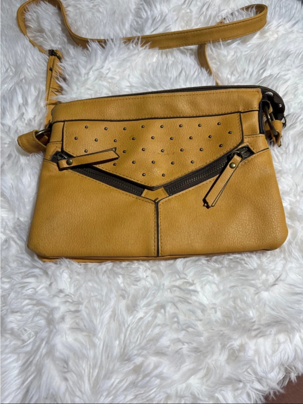 & Other Stories Mustard Leather Crossbody with Stud Accents